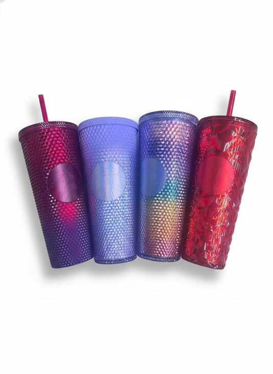 Starbucks Other - Starbucks Tumbler Lot of 4 Studded Faceted Cold Cups 24oz Iridescent